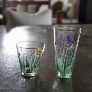 Anthropologie hand painted glassware pair